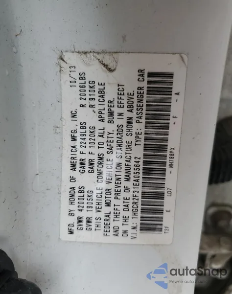 2014 Honda Accord Lx из США, поврежденный, VIN 1HGCR2F31EA055642